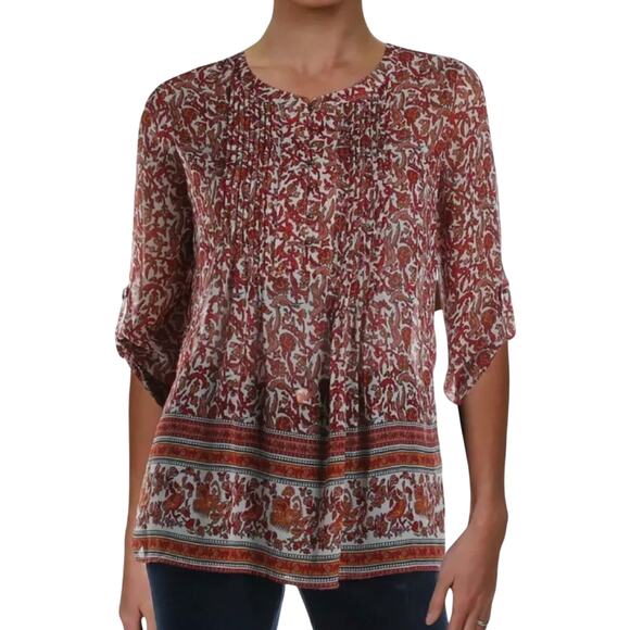 Anthropologie Meadow Rue Womens Rust Floral Peasant Top Blouse XS - Picture 1 of 9
